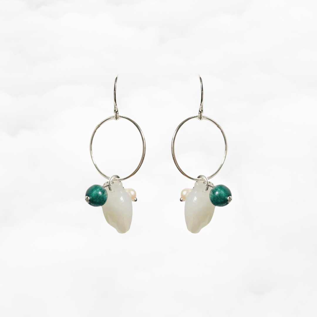 Silver Jade Flower Hoop Earrings - Yun Boutique