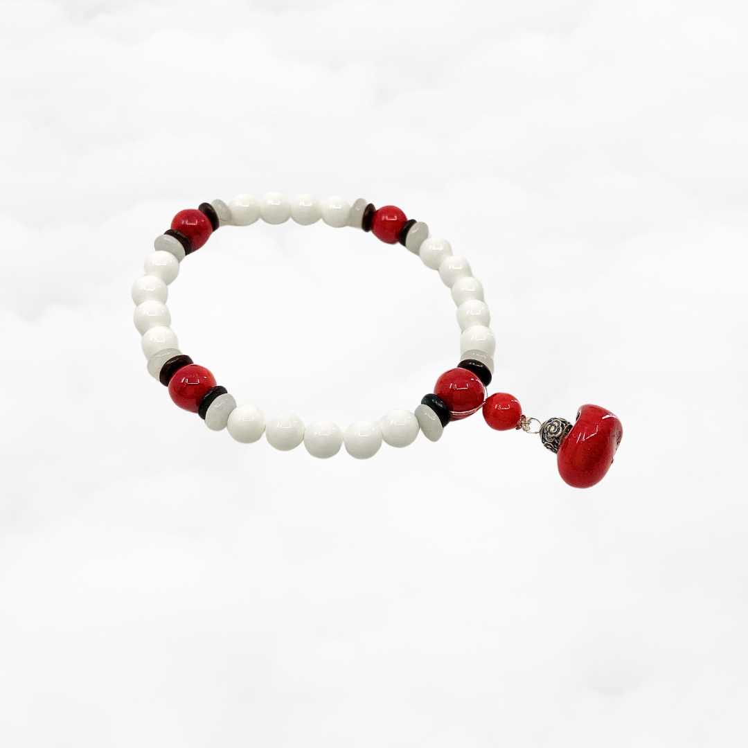 Plum Blossom Beaded Red Coral Bracelet - Yun Boutique