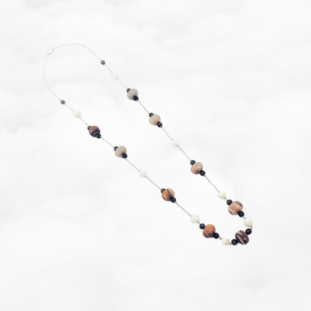 The Nine Earth Tone Gemstone Long Necklace - Yun Boutique