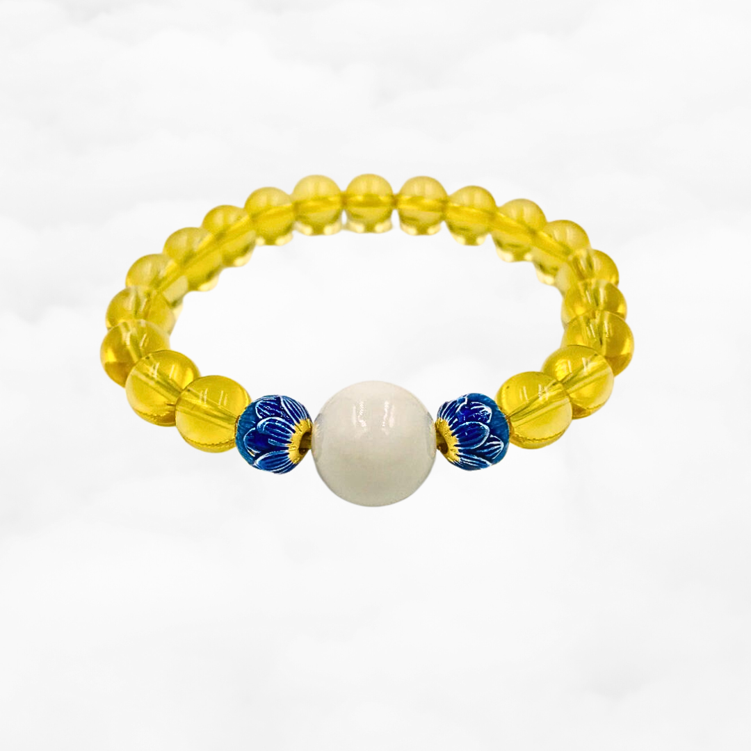 Gold Lotus Lake Beaded Yellow Crystal Bracelet - Yun Boutique