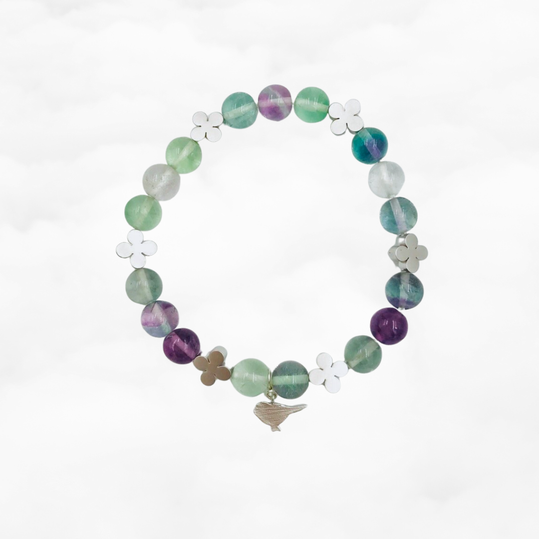 Beaded Bird and Clover Fluorite Bracelet - Yun Boutique