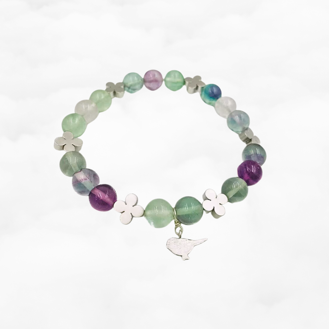 Beaded Bird and Clover Fluorite Bracelet - Yun Boutique