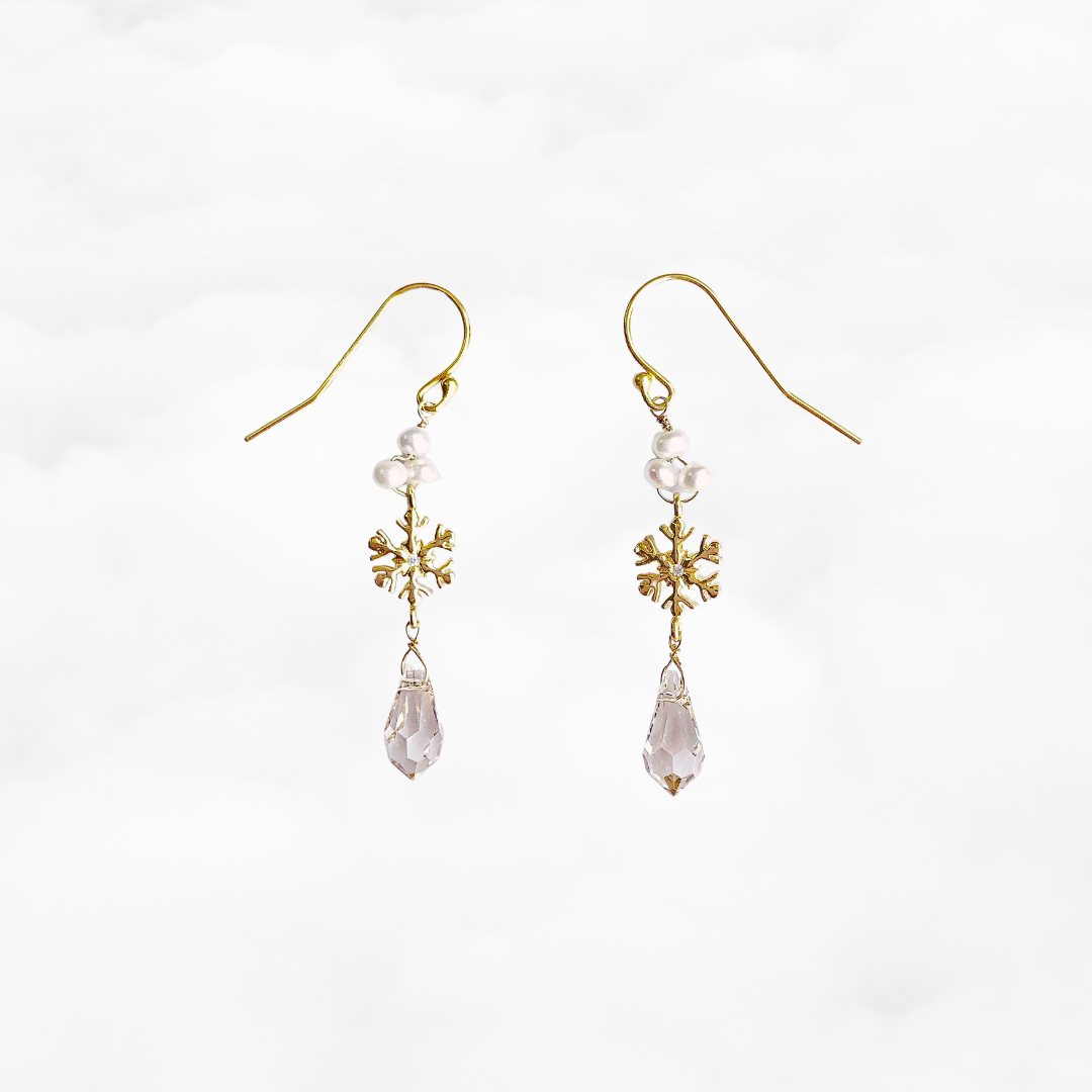 Gold Snowflake Drop Earrings - Yun Boutique