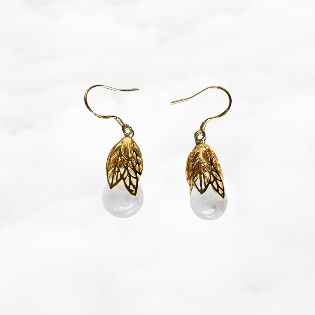 Gold Leaf White Quartz Earrings - Yun Boutique