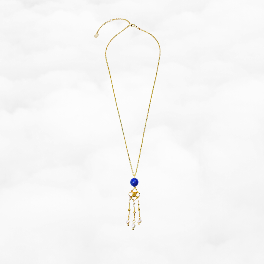 Pearl and Lapis Tassel Necklace - Yun Boutique