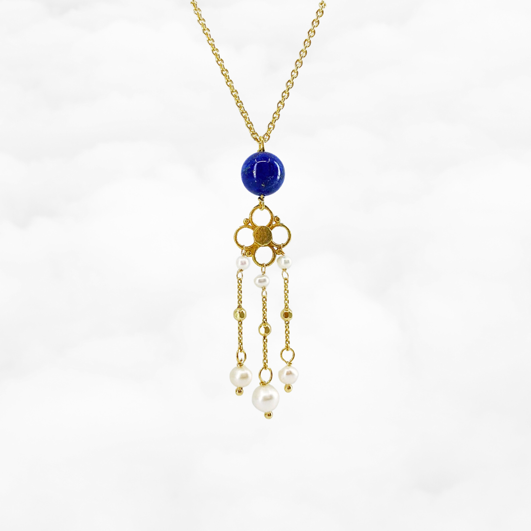 Pearl and Lapis Tassel Necklace - Yun Boutique