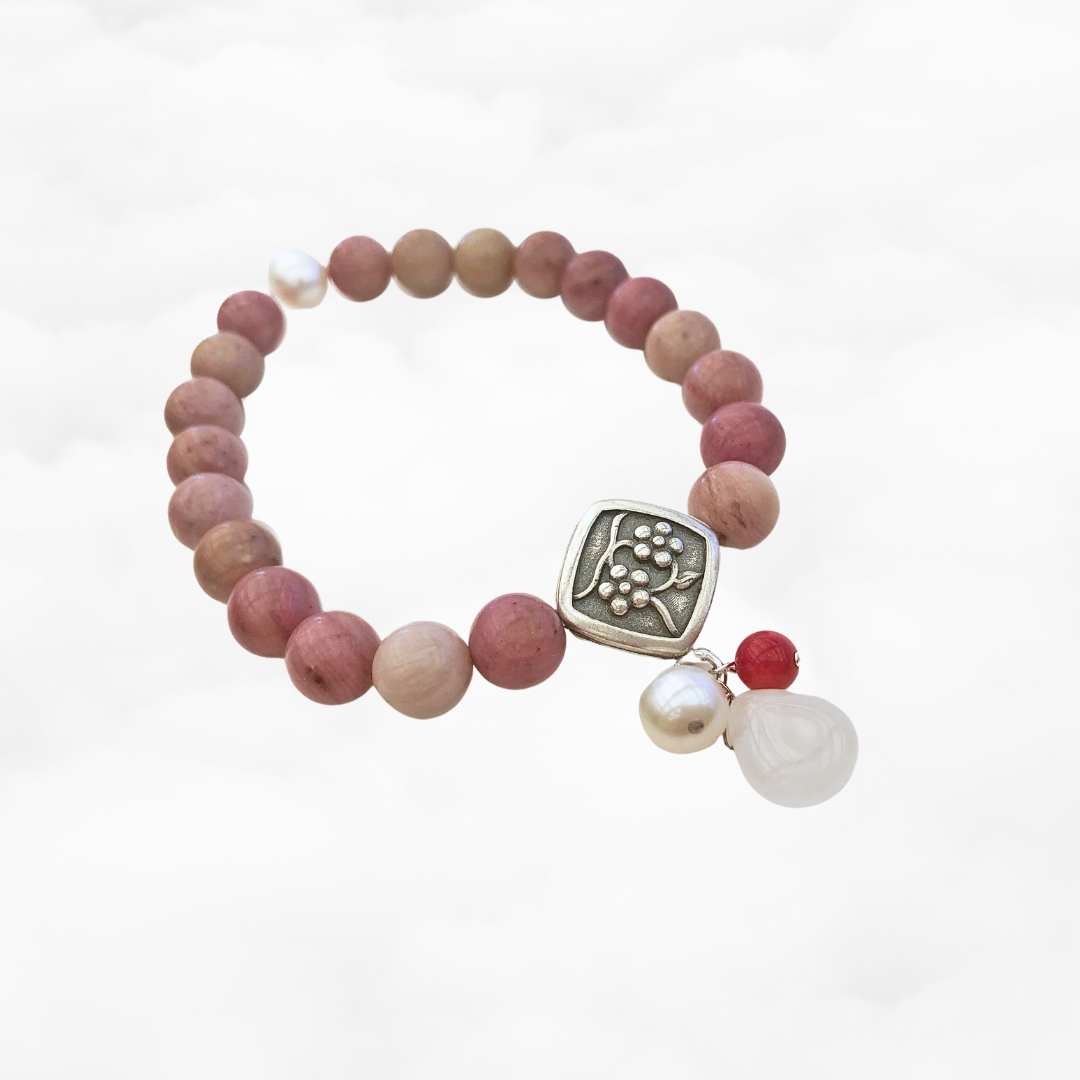 Plum Blossom Beaded Rhodochrosite Bracelet