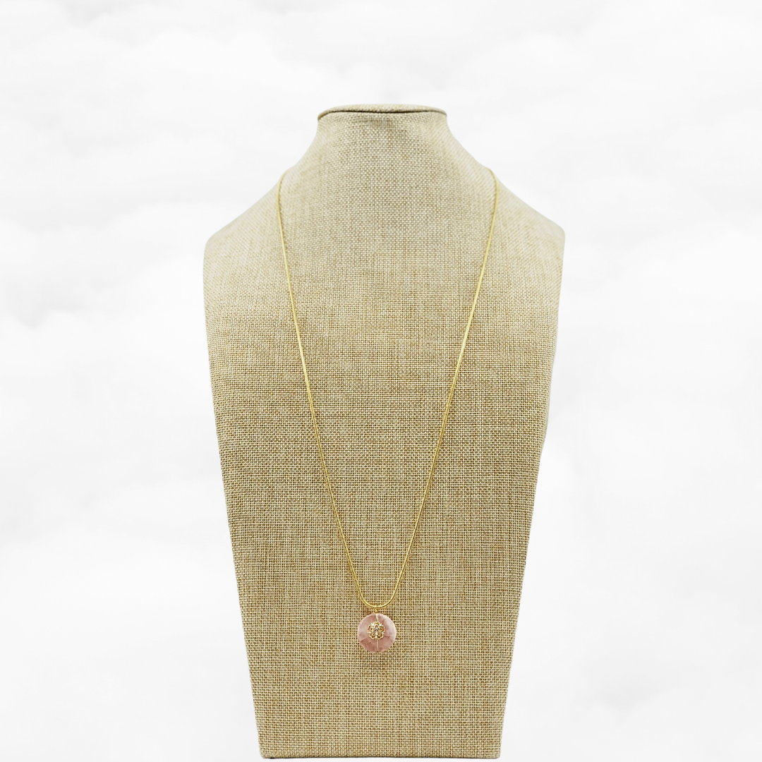 Gold Flower Rose Quartz Necklace - Yun Boutique