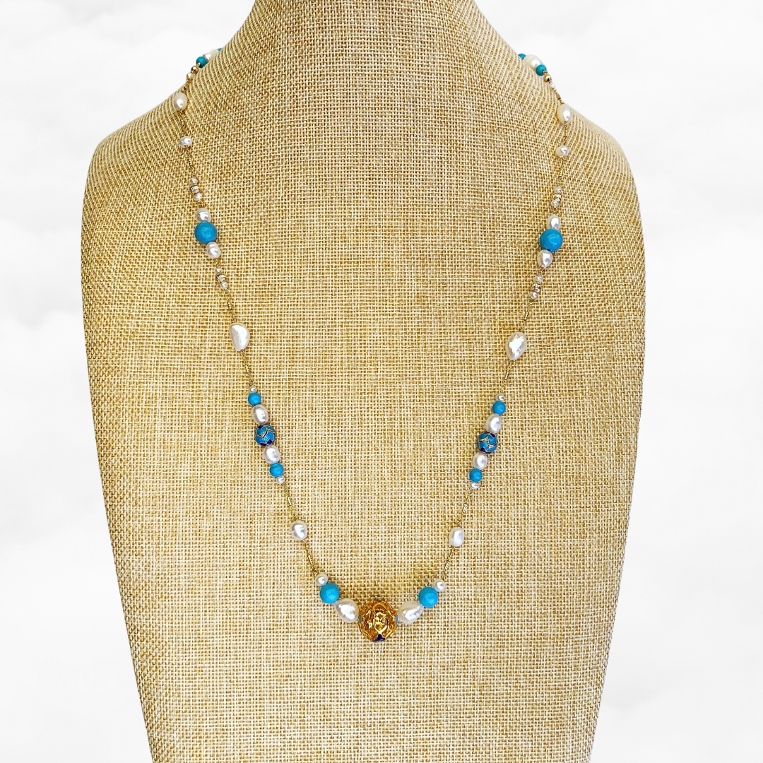 The Nine Turquoise and Pearl Necklace - Yun Boutique