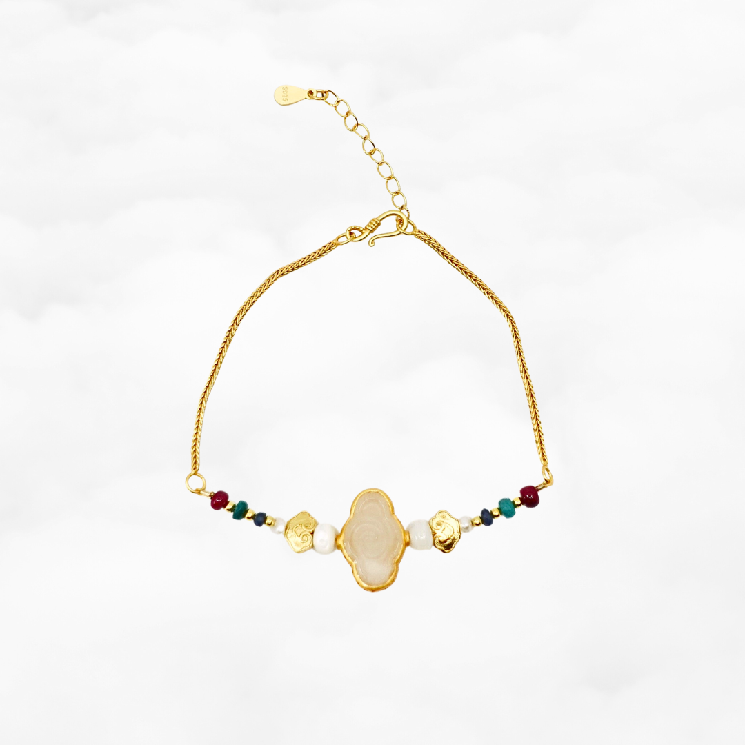 White Jade Auspicious Clouds Vermeil Bracelet - Yun Boutique