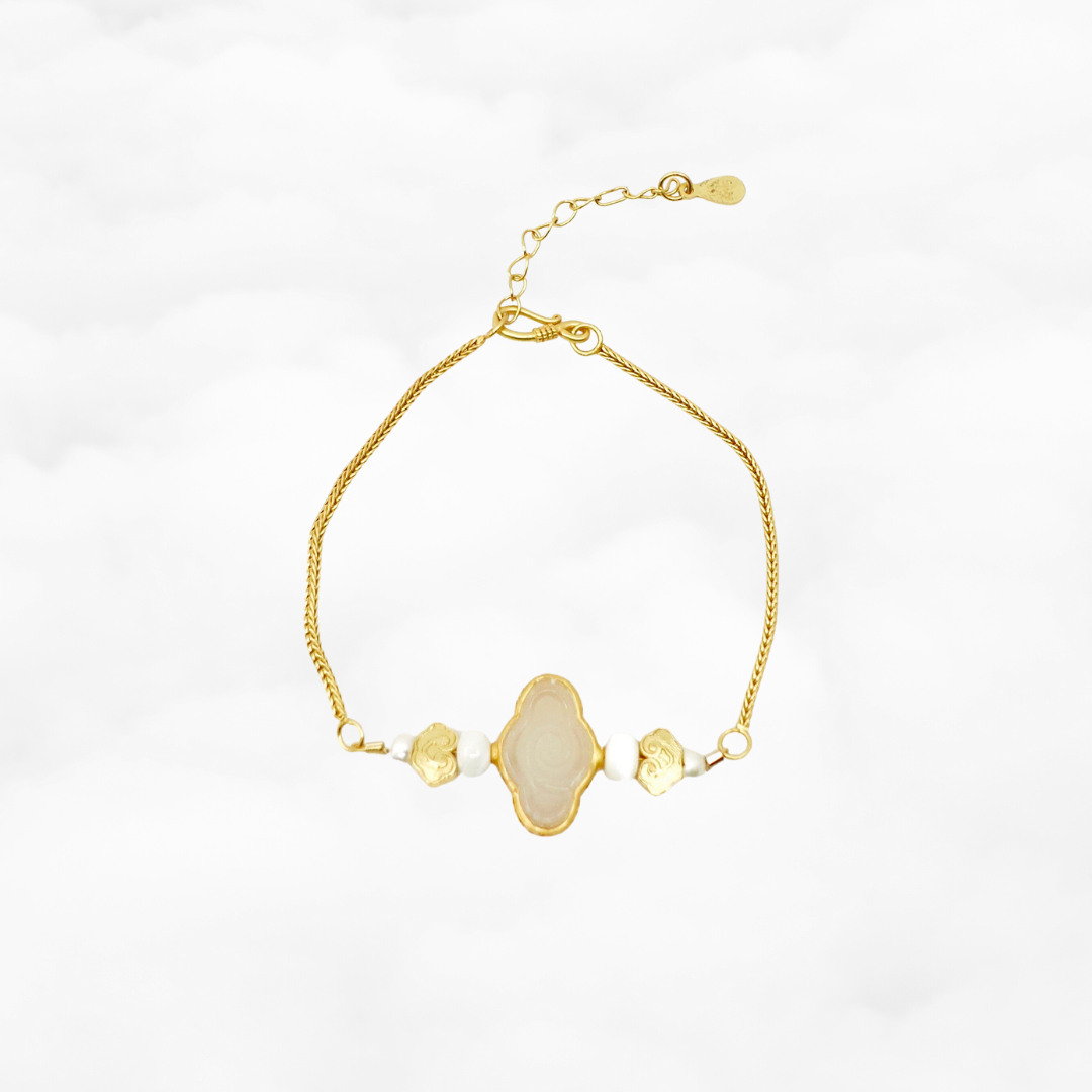 Pulsera de cadena de jade blanco auspicioso en oro