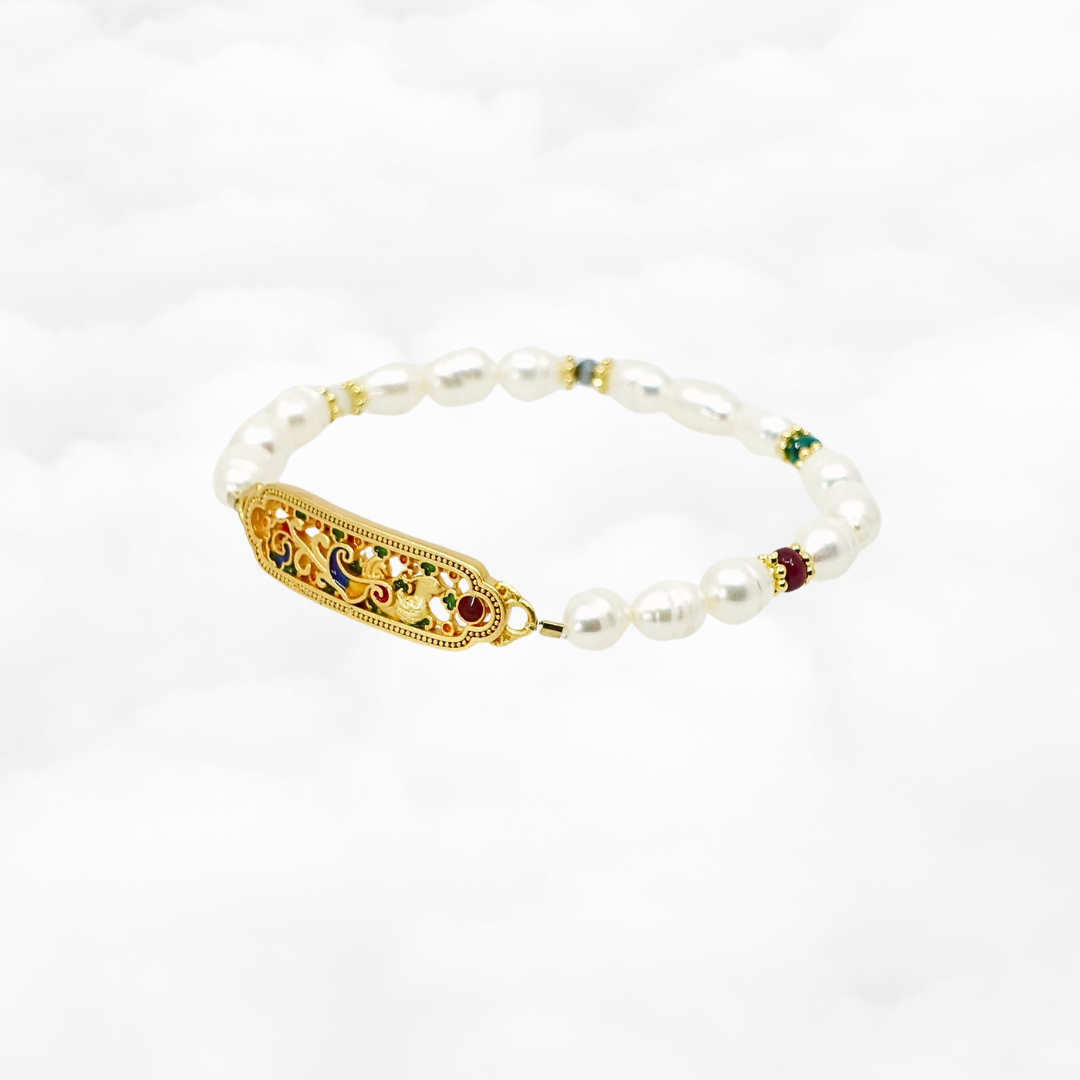 Five Elements Beaded Enamel Pearl Bracelet - Yun Boutique