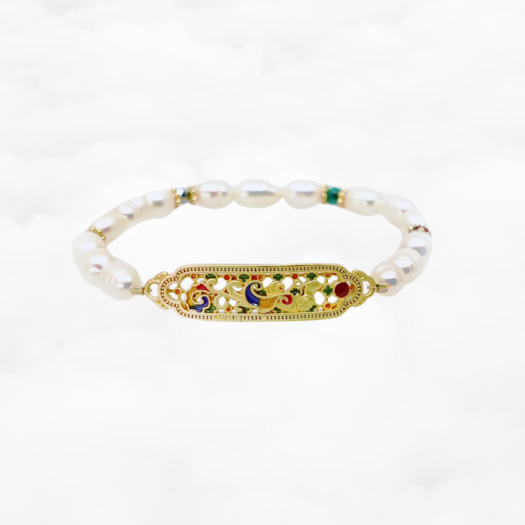 Five Elements Beaded Enamel Pearl Bracelet - Yun Boutique