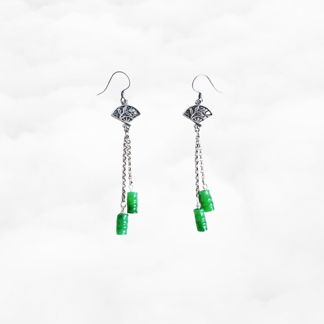 Bamboo Green Jade Earrings - Yun Boutique