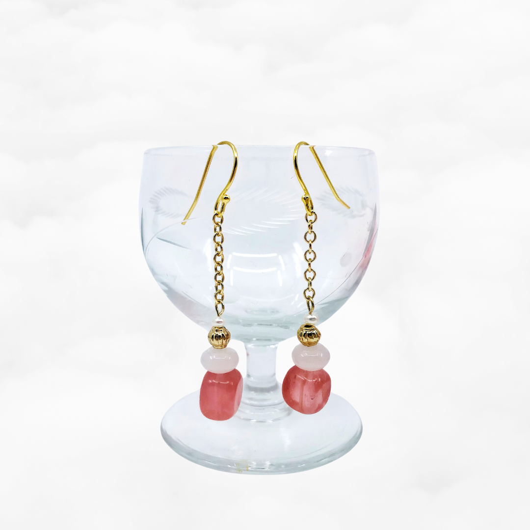 Strawberry Quartz Earrings Gold - Yun Boutique