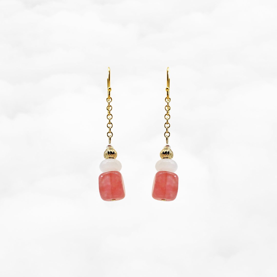 Strawberry Quartz Earrings Gold - Yun Boutique