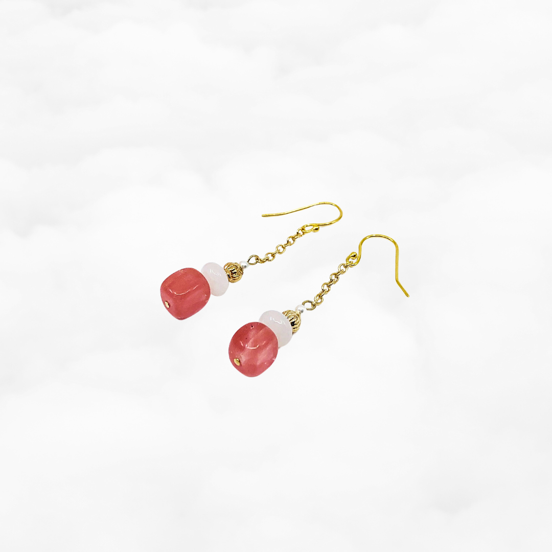 Strawberry Quartz Earrings Gold