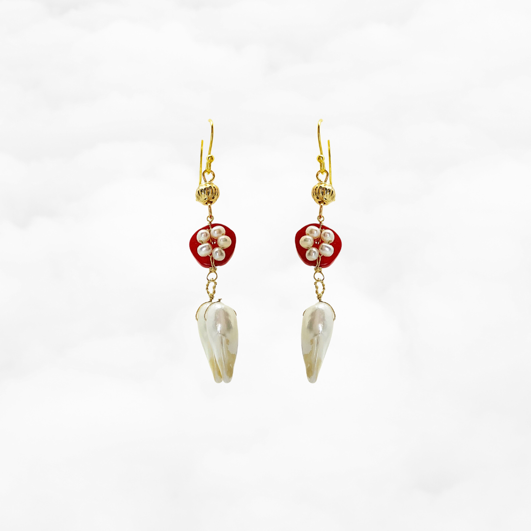 Red Coral Plum Blossom Earrings - Yun Boutique