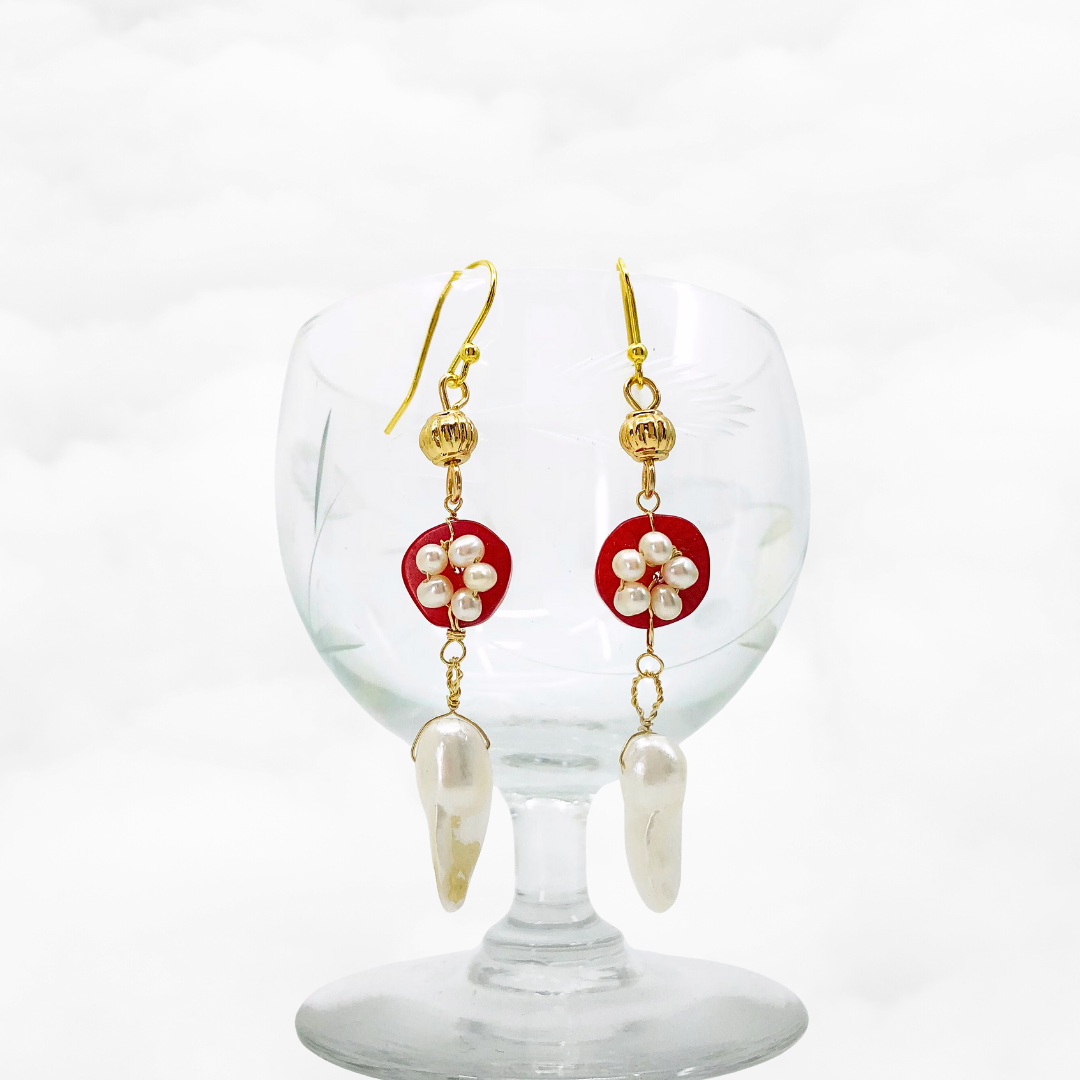 Red Coral Plum Blossom Earrings - Yun Boutique