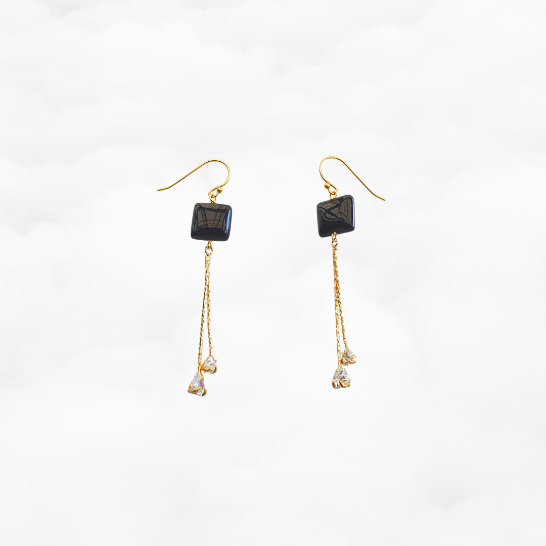 Starlight Square Obsidian Earrings - Yun Boutique