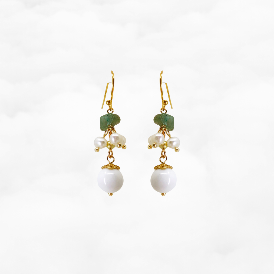 Vintage Style Aventurine and Tridacna Earrings - Yun Boutique