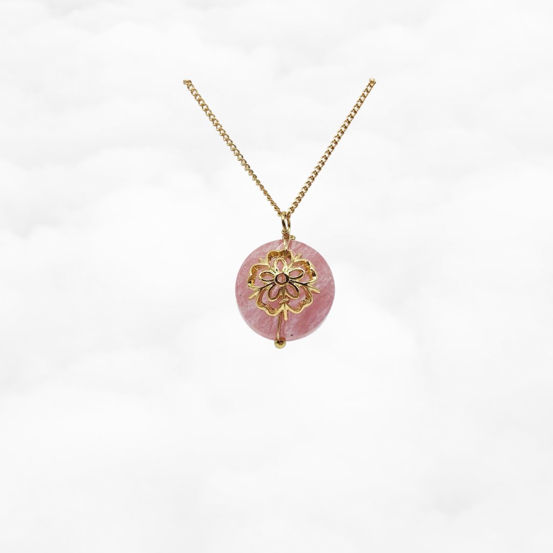 Plum Blossom Cherry Quartz Pendant Necklace - Yun Boutique