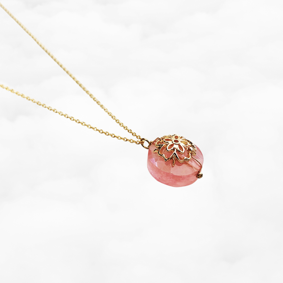 Plum Blossom Cherry Quartz Pendant Necklace - Yun Boutique