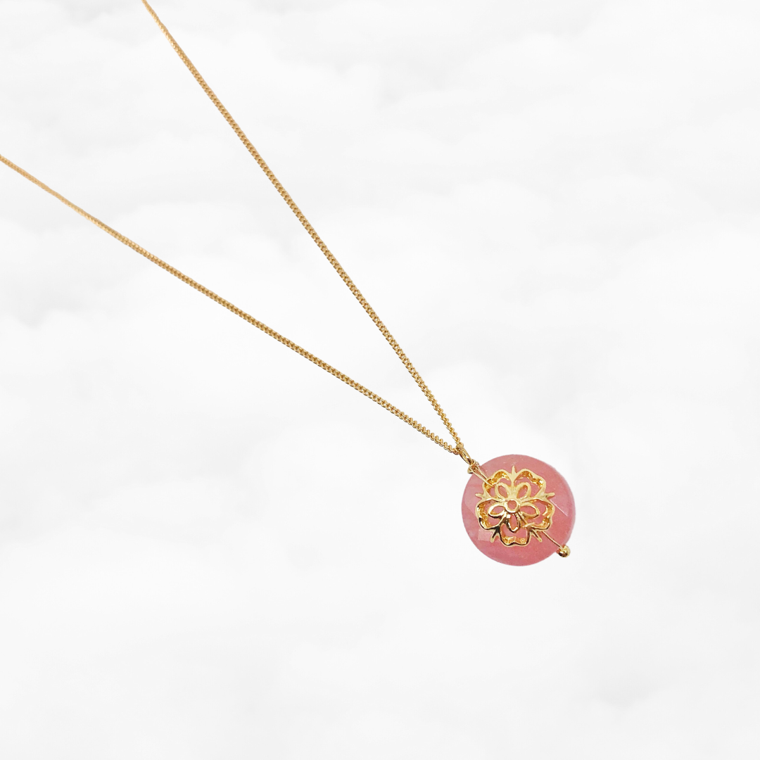 Plum Blossom Cherry Quartz Pendant Necklace