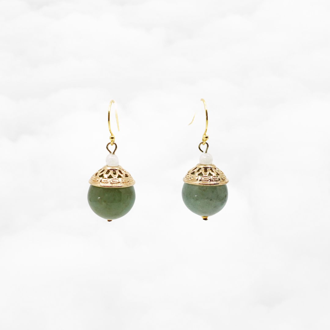 Gold Green Jadeite Earrings - Yun Boutique