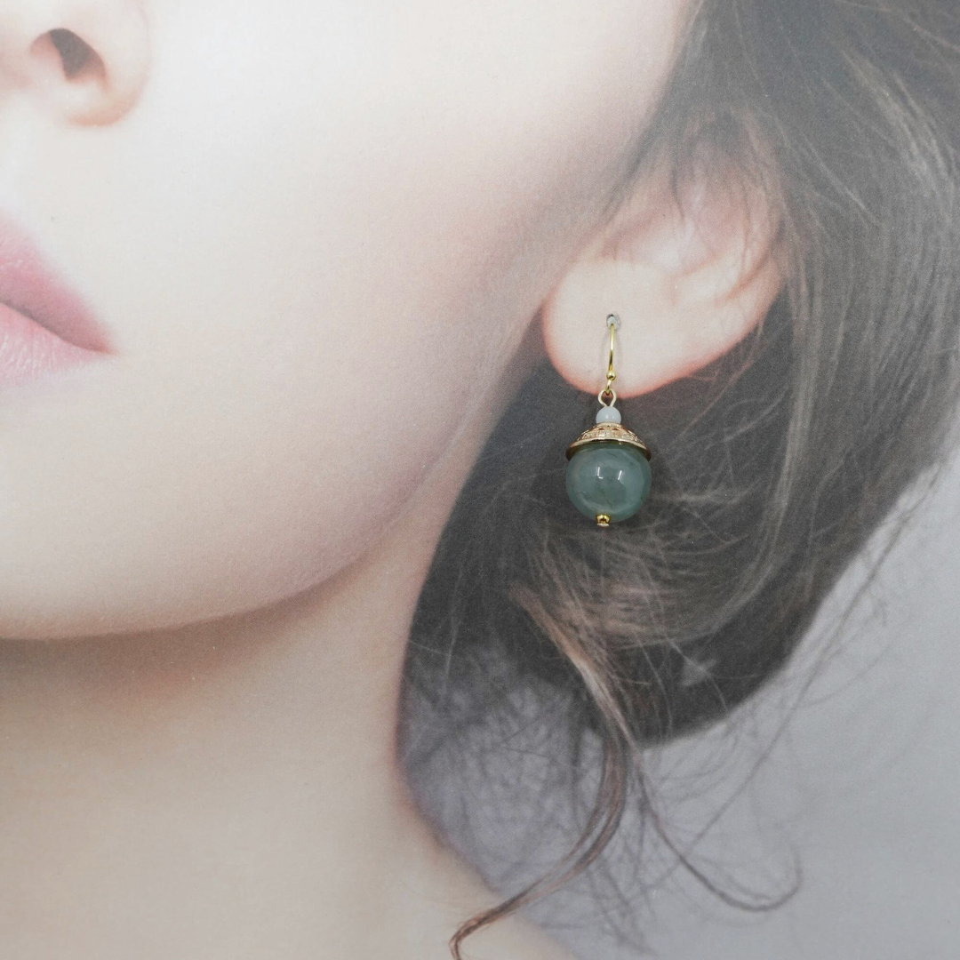 Gold Green Jadeite Earrings - Yun Boutique