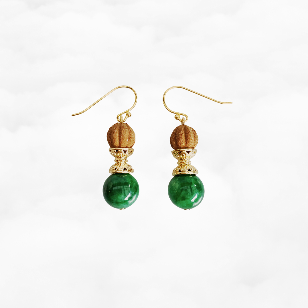 Gold Jadeite Herbal Earrings - Yun Boutique