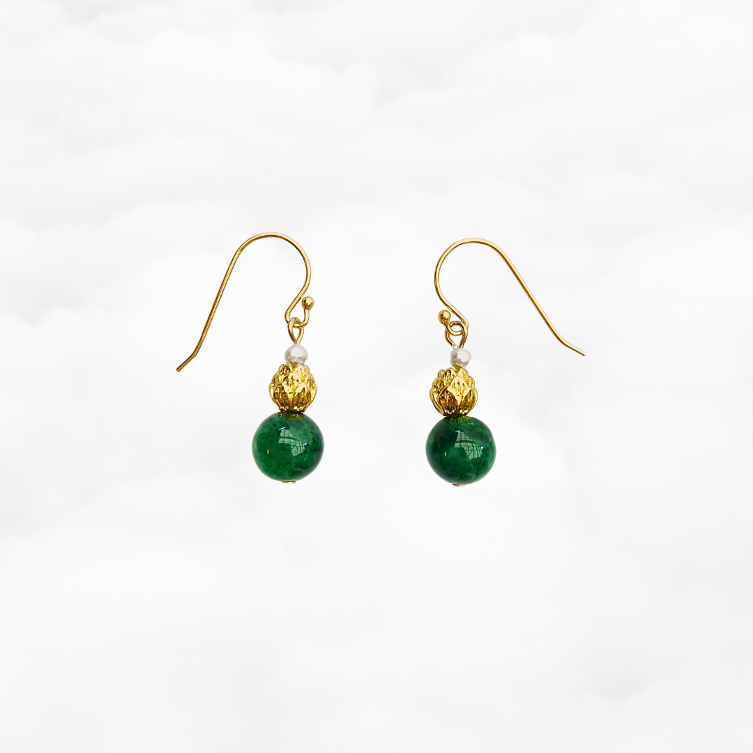 Gold Lotus Jadeite Earrings - Yun Boutique