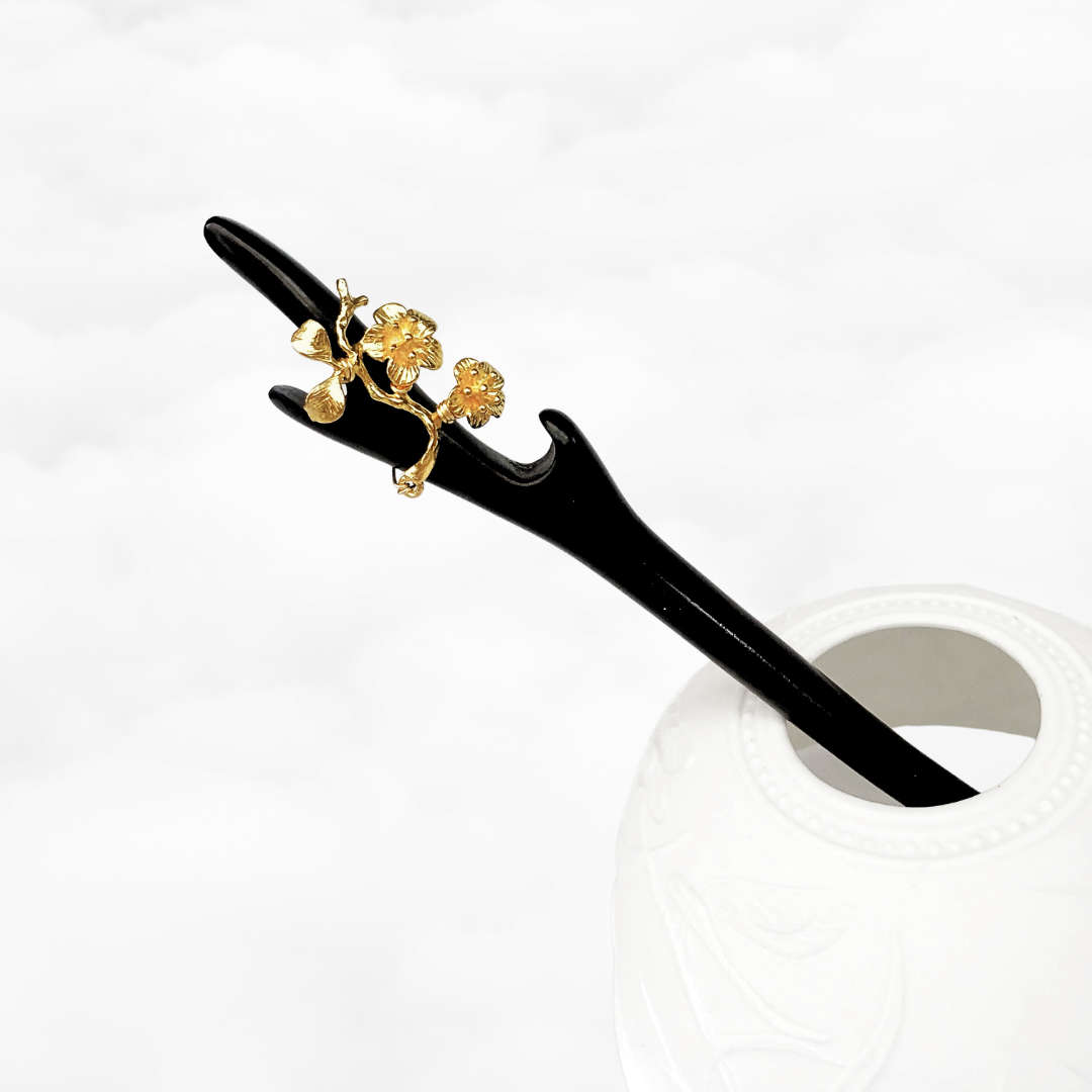 Gold Plum Blossom Wood Hair Stick - Yun Boutique