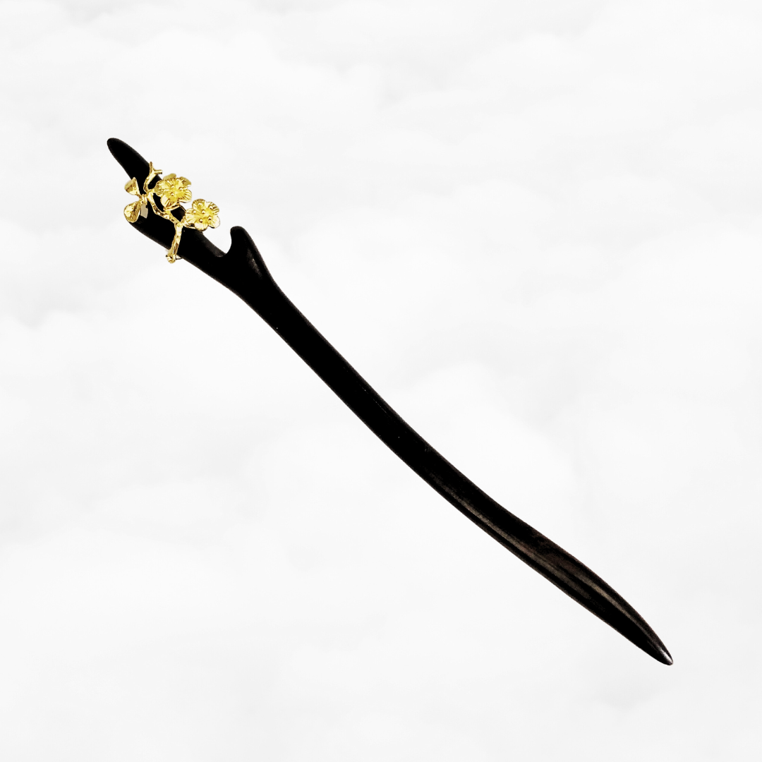 Gold Plum Blossom Wood Hair Stick - Yun Boutique