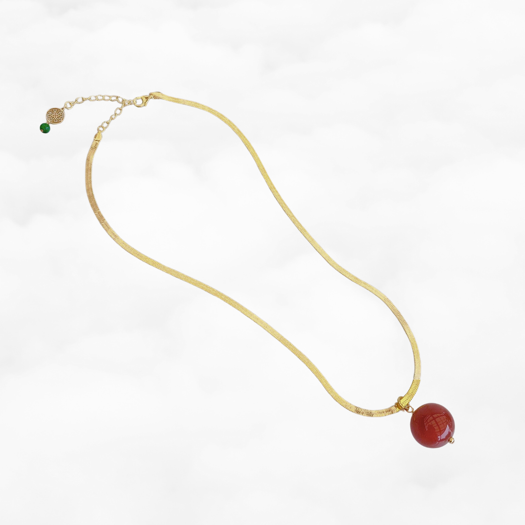 Carnelian Pendant Necklace with Gold Herringbone Chain - Yun Boutique