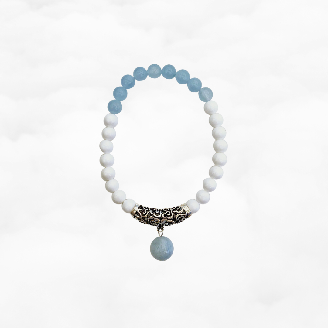 Auspicious Beaded Tridacna and Aquamarine Bracelet - Yun Boutique