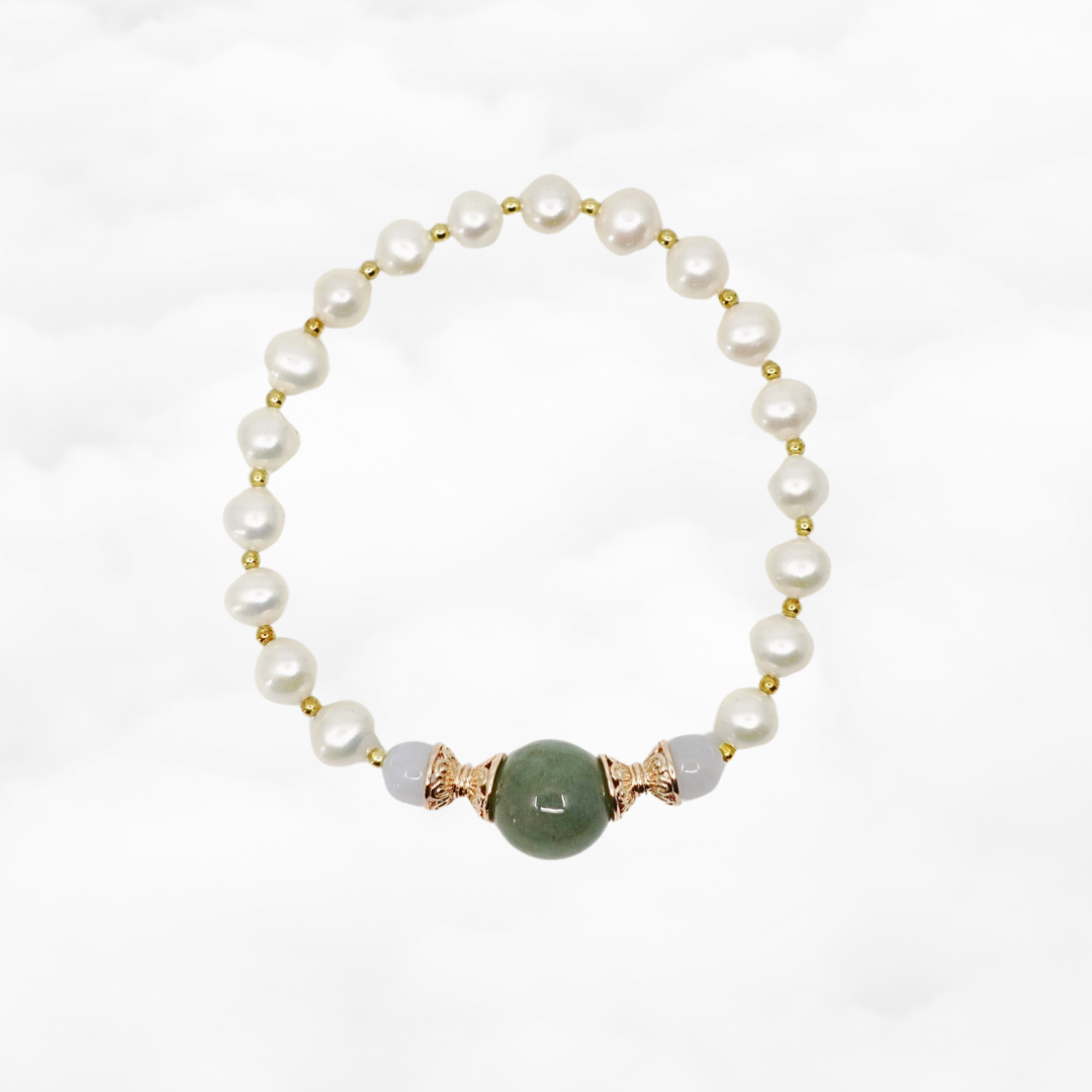 Beaded Jadeite and Pearl Bracelet 16cm - Yun Boutique