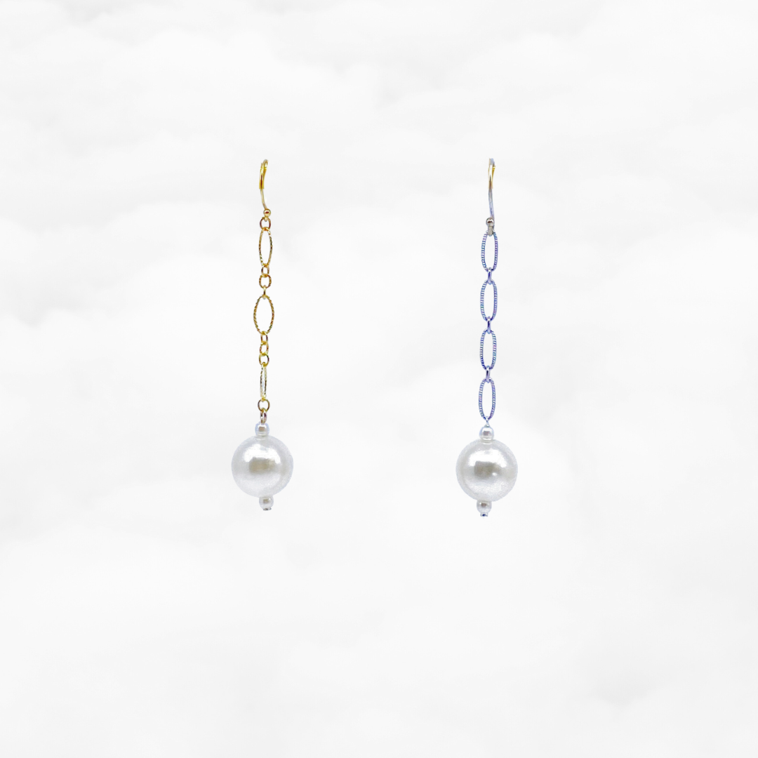 Gold and Silver Large Pearl Dangle Earrings - Yun Boutique