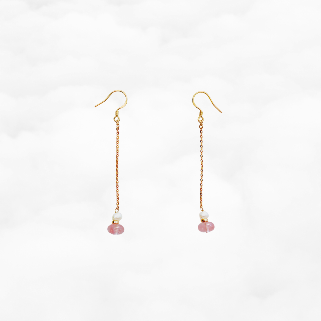 Plum Blossom Pink Quartz Dangle Earrings - Yun Boutique