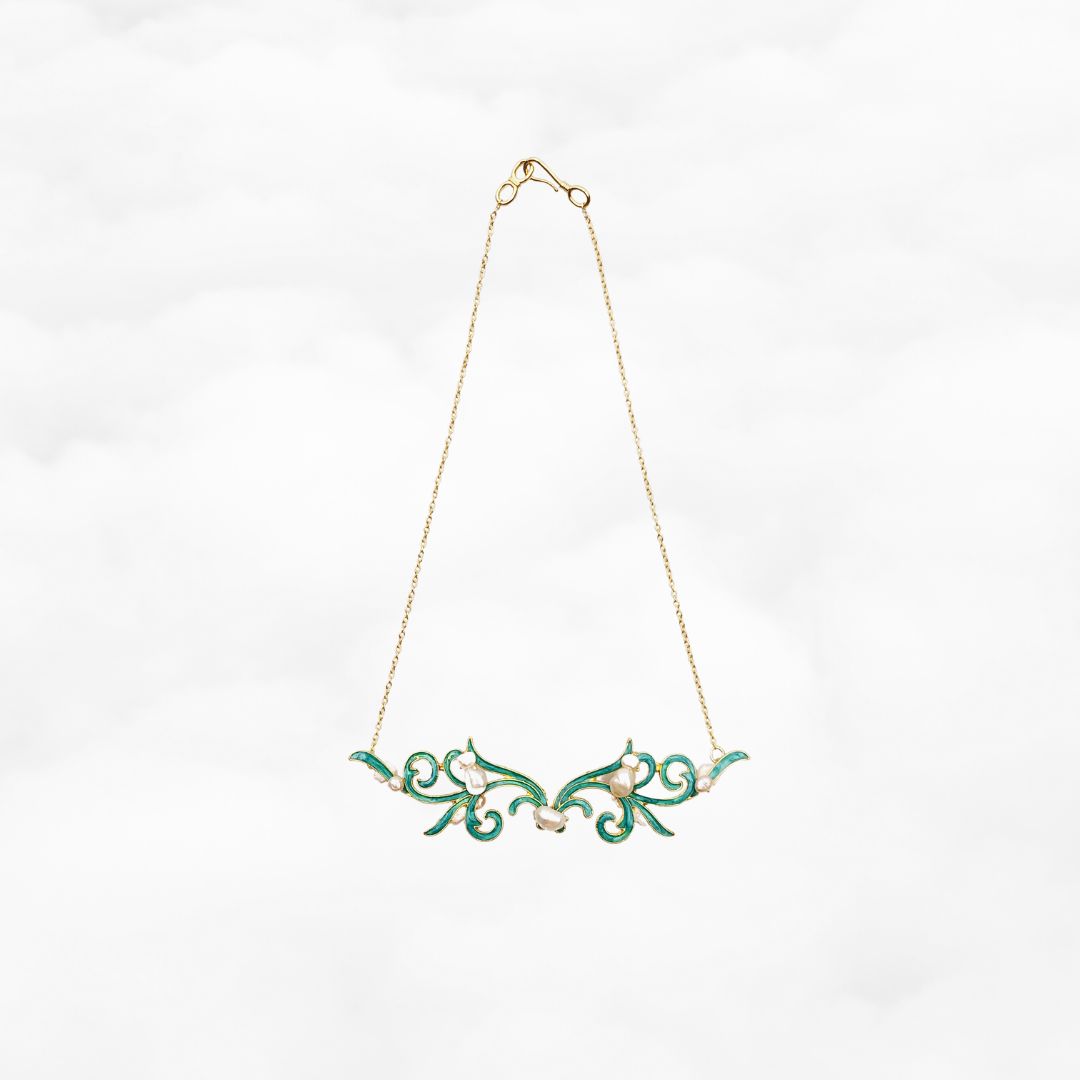 Imitation Kingfisher Gold Enamel Wing Necklace - Yun Boutique