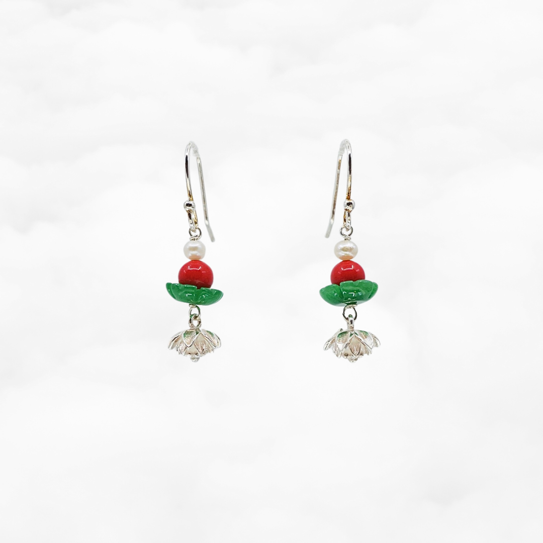 Cinnabar Lotus Charm Earrings - Yun Boutique