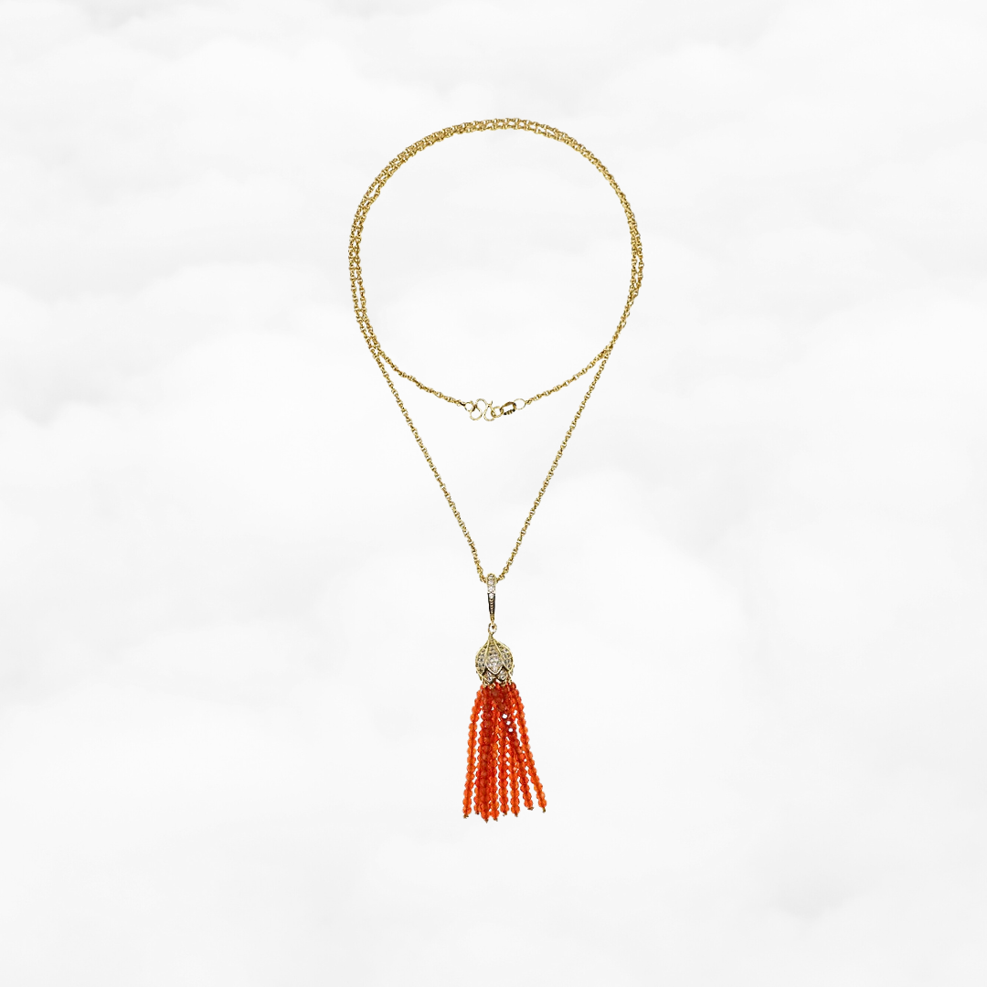 Orange Zirconia Tassel Necklace - Yun Boutique