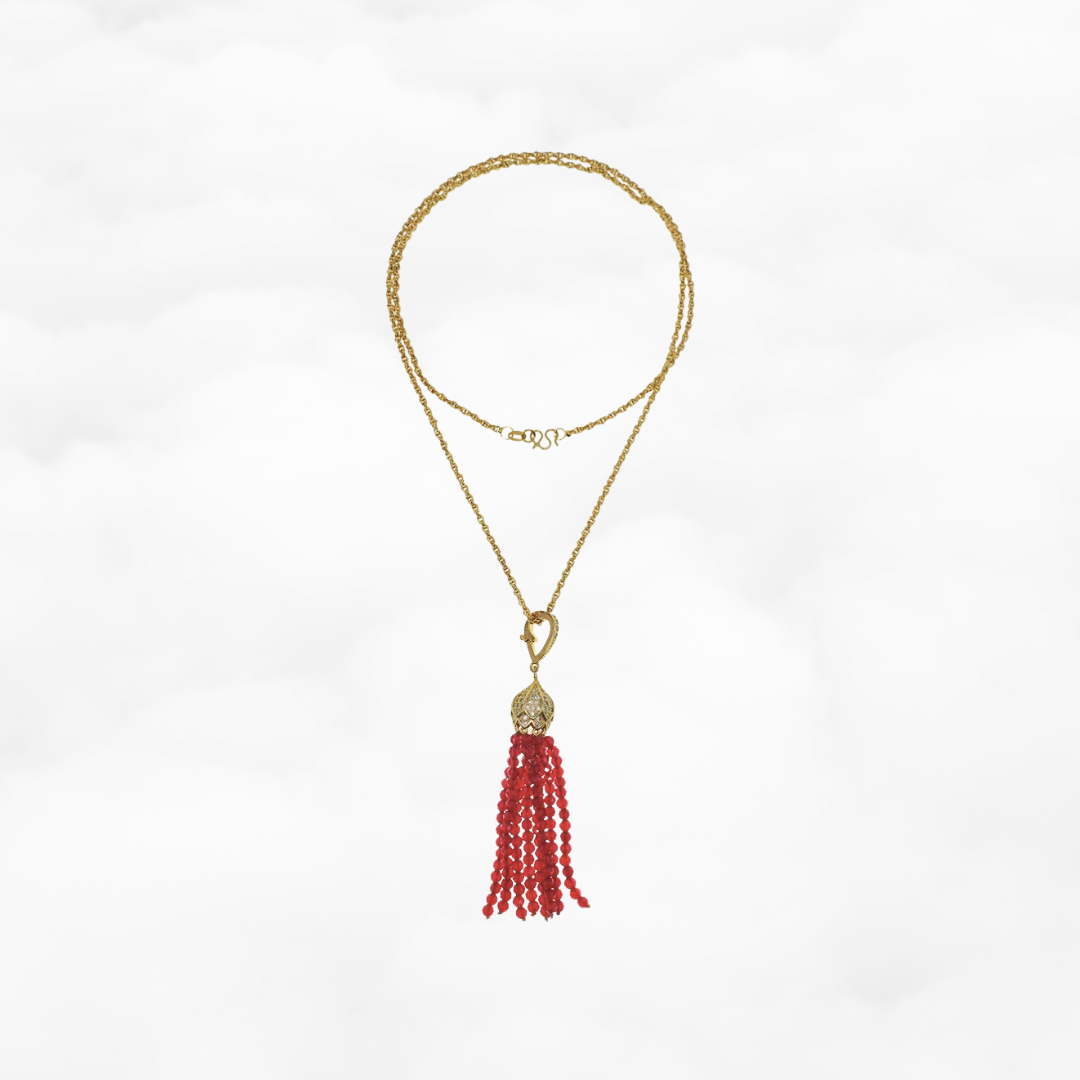 Red Zirconia Tassel Necklace - Yun Boutique