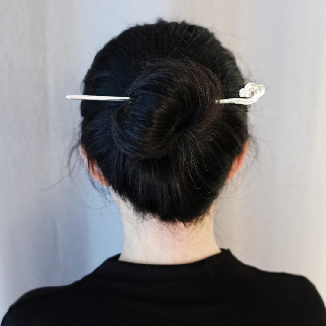 Auspicious Cloud Hair Stick Satin Silver - Yun Boutique