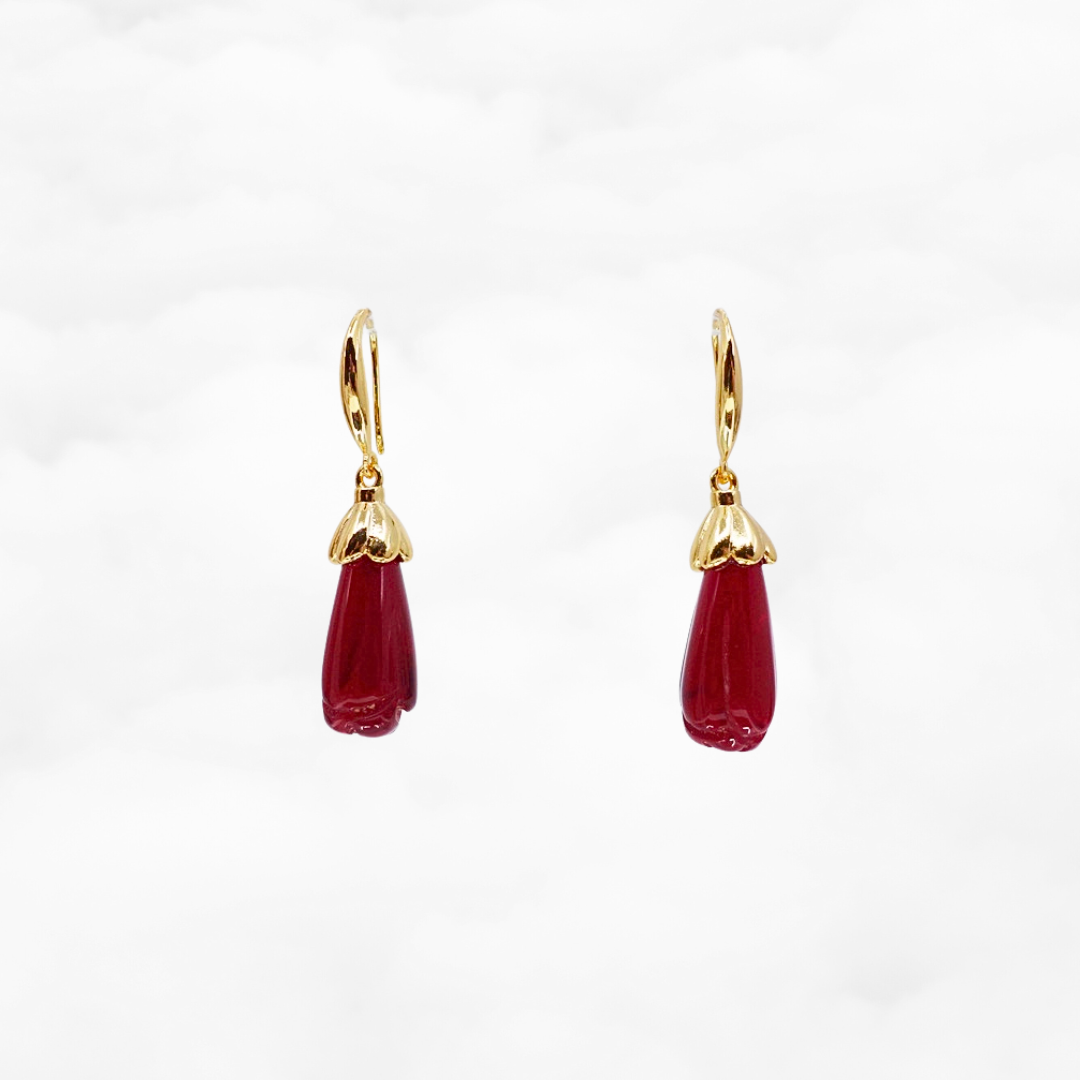 Red Jade Orchid Earrings - Yun Boutique