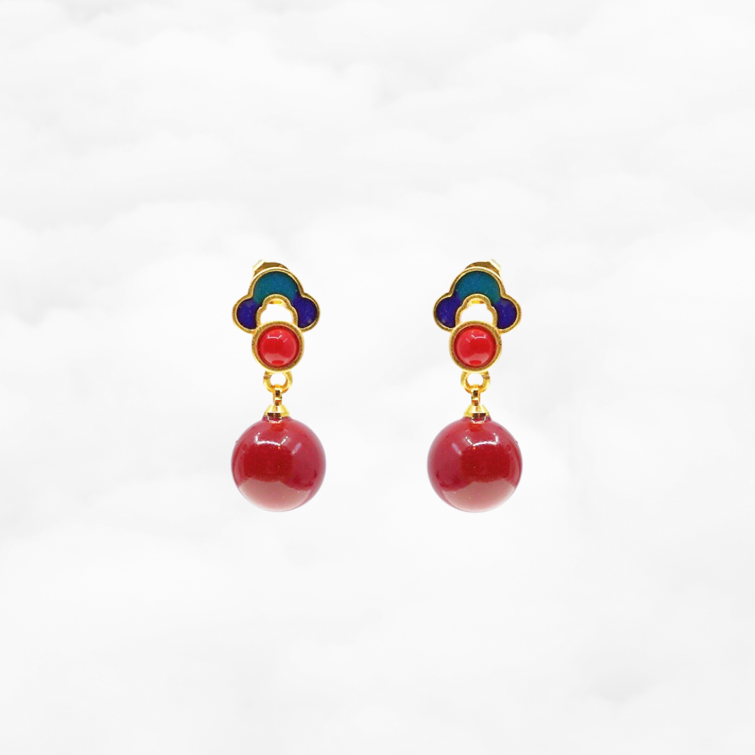 Red Jade Enamel Ruyi Earrings - Yun Boutique