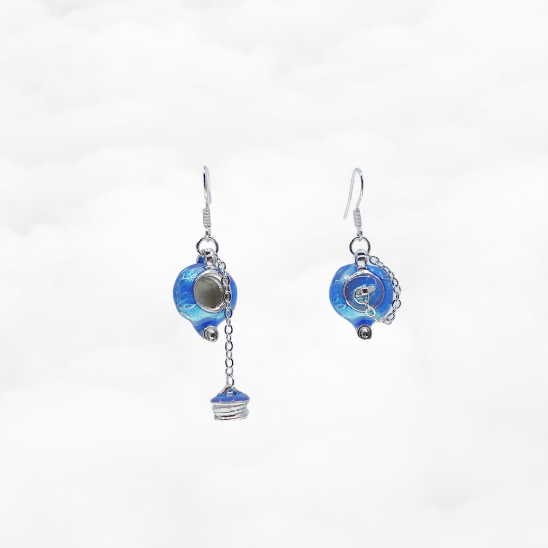 Asymmetrical Blue Enamel Teapot Earrings - Yun Boutique