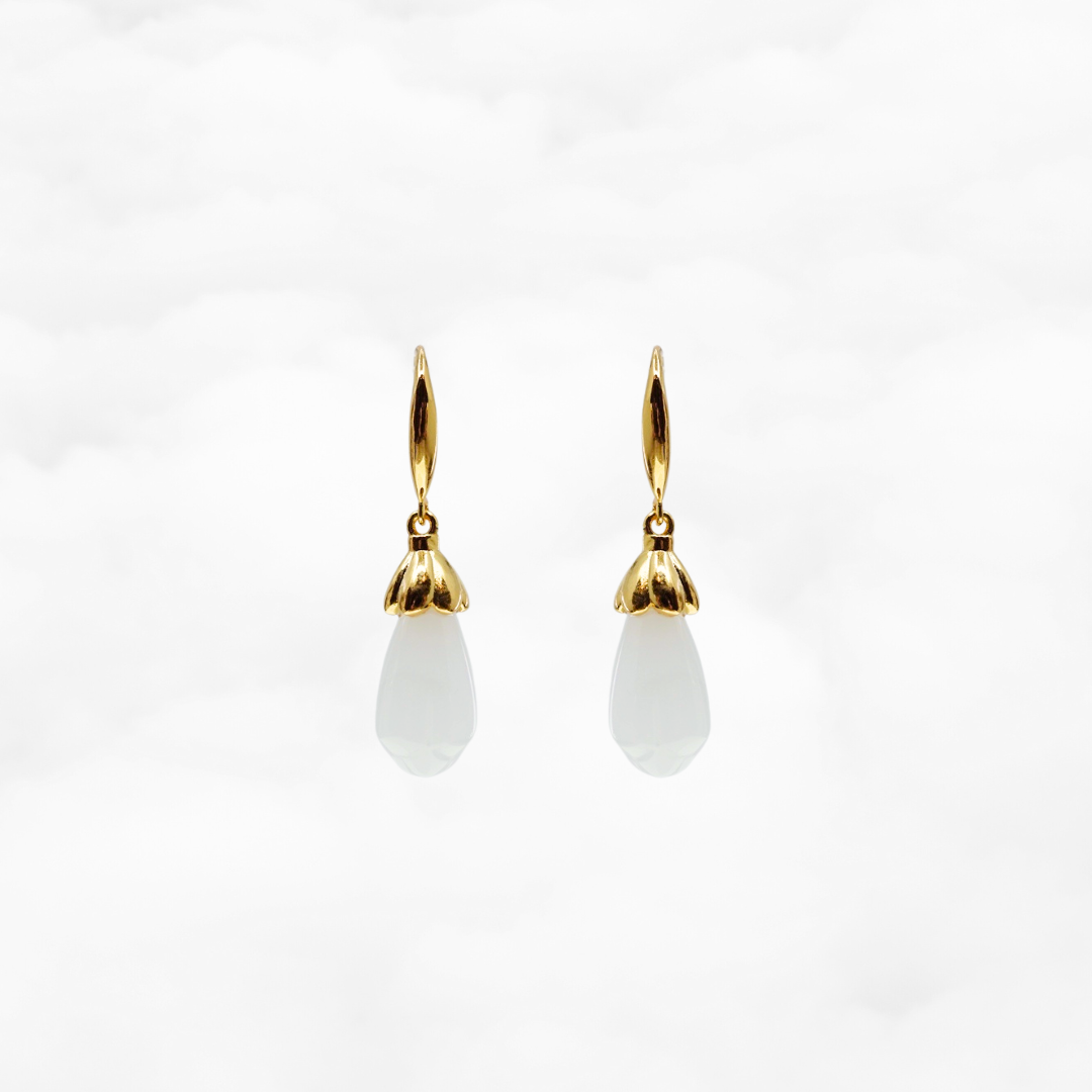 White Jade Orchid Earrings - Yun Boutique