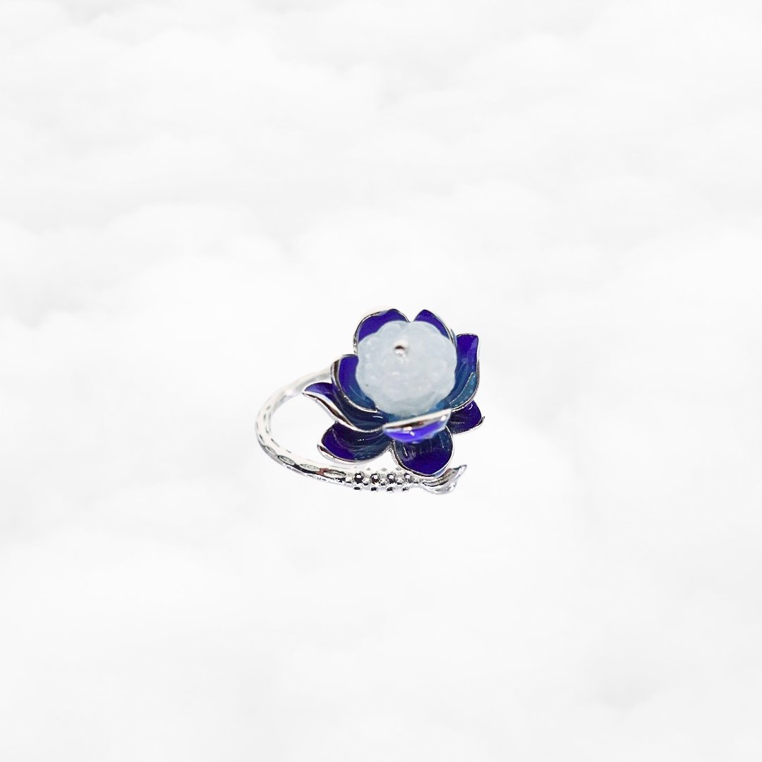 Silver Enamel Lotus Ring - Yun Boutique