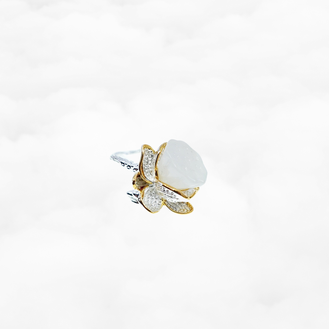 Silver White Jade Lotus Ring - Yun Boutique